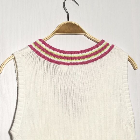 Liz Claiborne Sweater Vest Womens Medium White Pink Tennis V-Neck Cable Knit - Picture 8 of 10